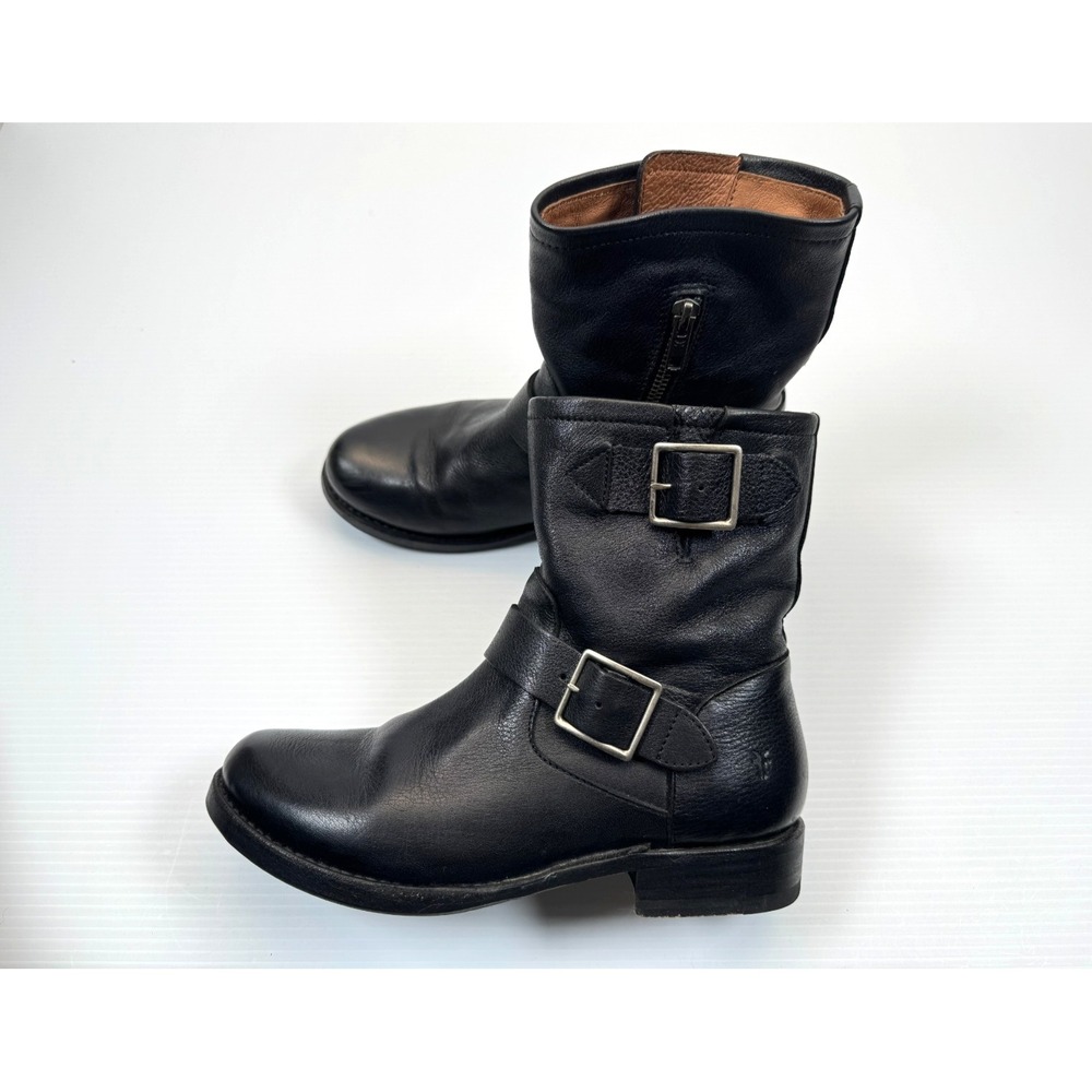 Frye Black Leather Buckle Ankle Boots
